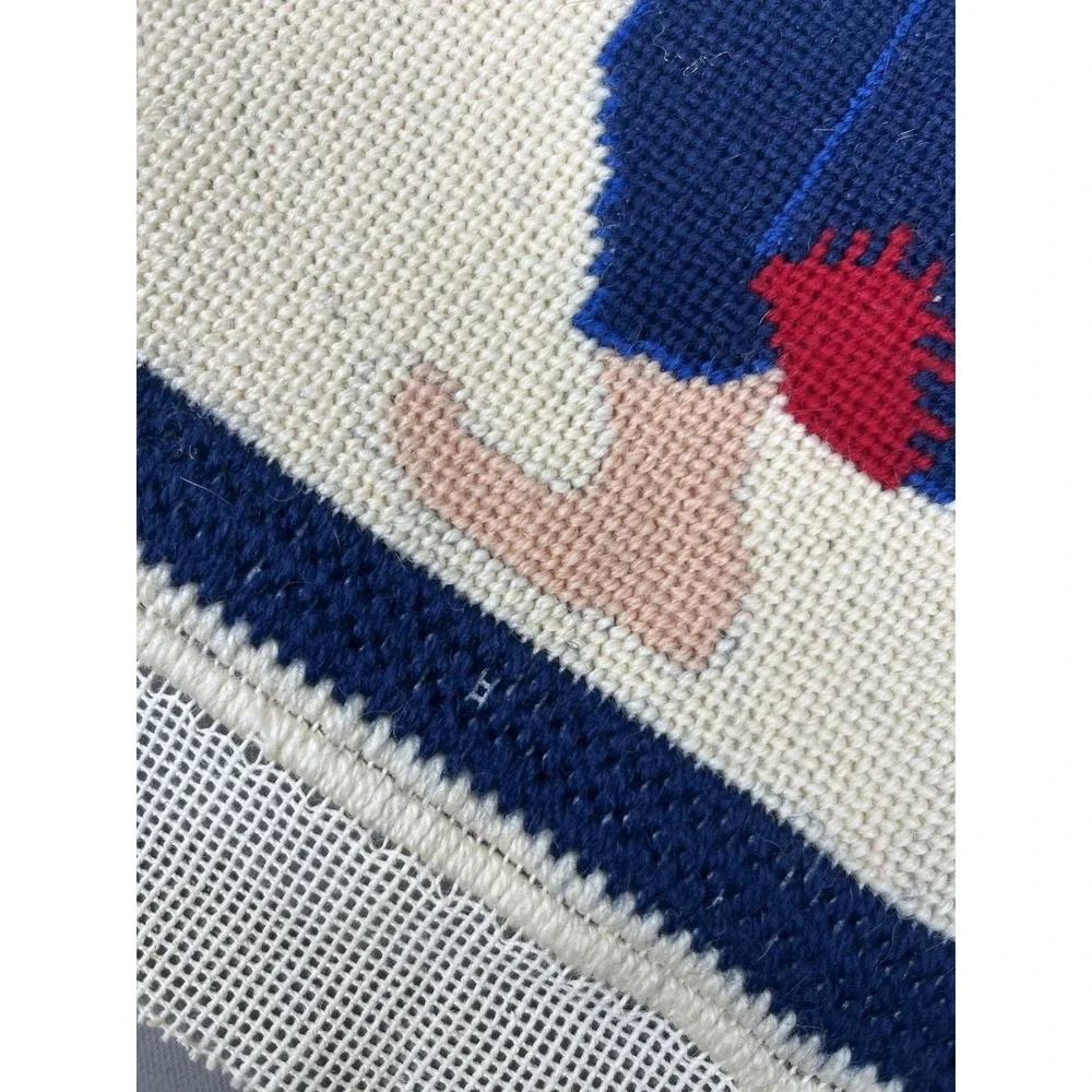 Vintage Completed Needlepoint Canvas Boy With Hat Gone Fishing 11.5